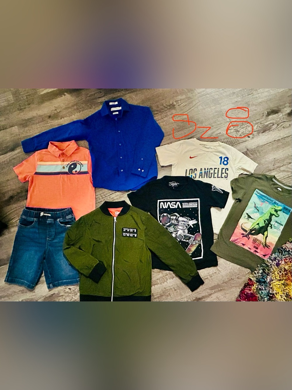 Boys sz 8 bundle, Jacket long/short sleeve color shirt, 3 tees, jean shorts